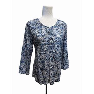 Sailor Rose Kurta Tunic Top 100% Cotton Lightweight Blue Floral Handmade NYC